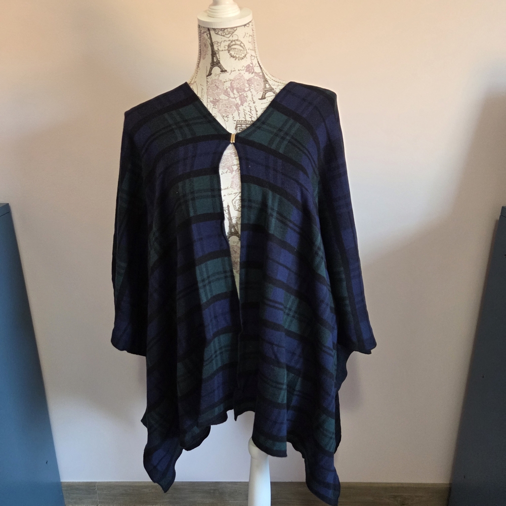 Izod Blue and Green Plaid Women's Cape